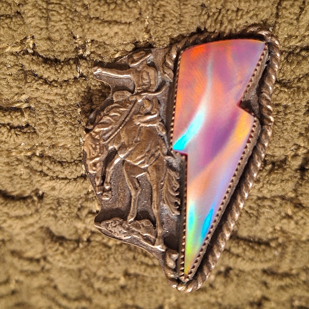 Lightning Bolt Bronco Unicoron Opal Ring NFR Cowgirl Rodeo 6.5-7 Western - Picture 4 of 9